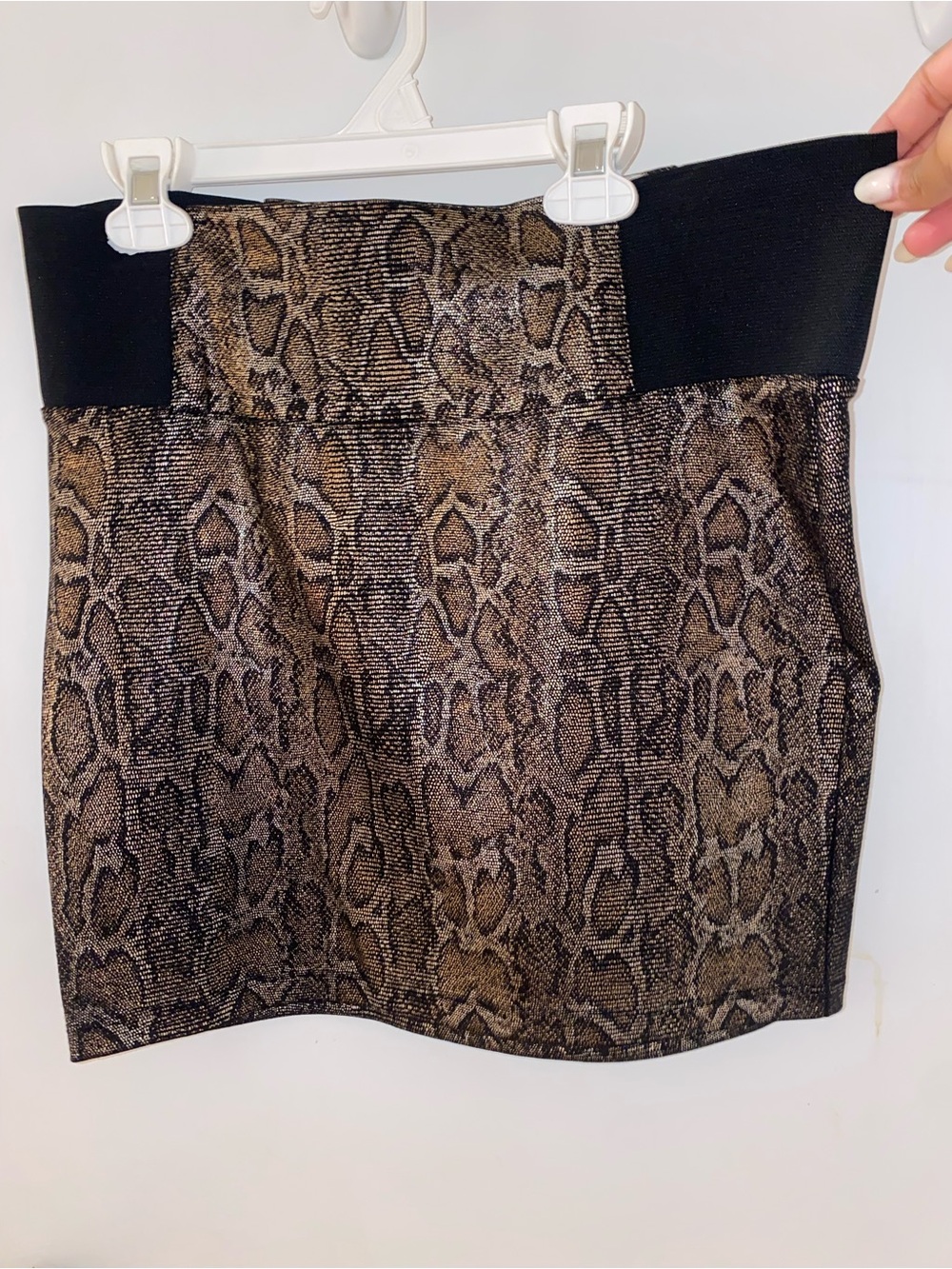 Charlotte Russe Brown Snake Print Mini Skirt with Black Waistband